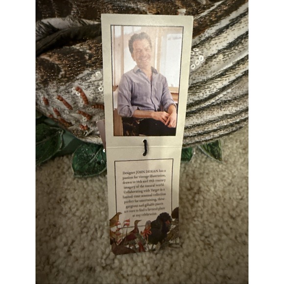 BRAND NEW! John Derian Target 2025 Fall Shaped Beaded Grouse 15"x11" Pillow NWT - Picture 3 of 7